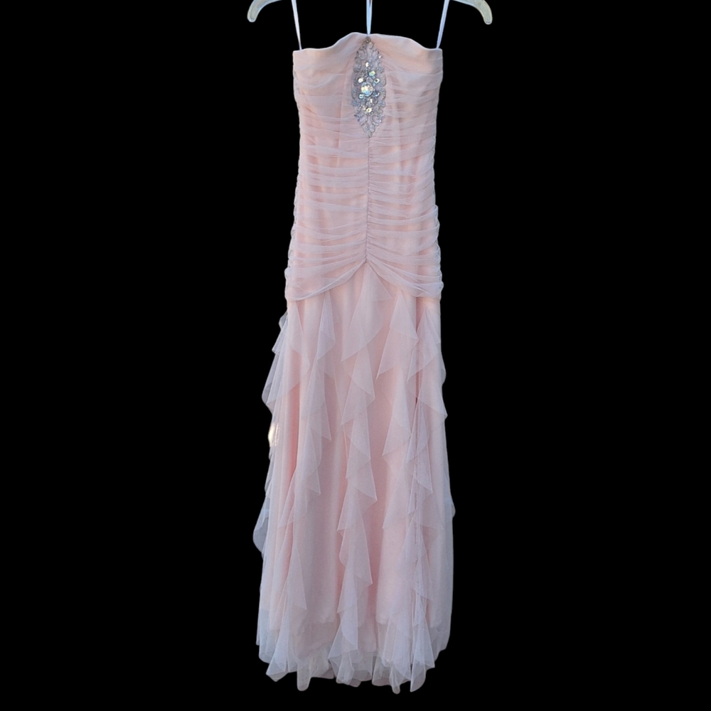 Vintage Jessica McClintock Mesh Ruffle Formal Dress Y2K Mermaid Maxi Pink NEW XS